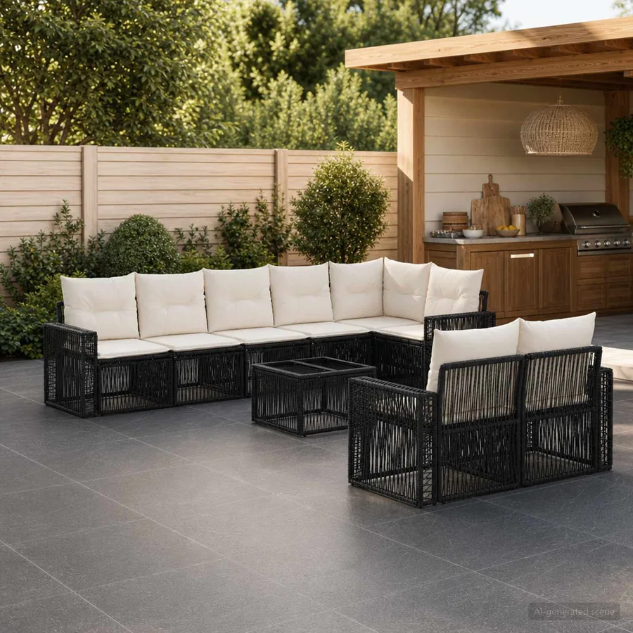 Ensemble de canapé de jardin 9 pcs Noir et blanc crème