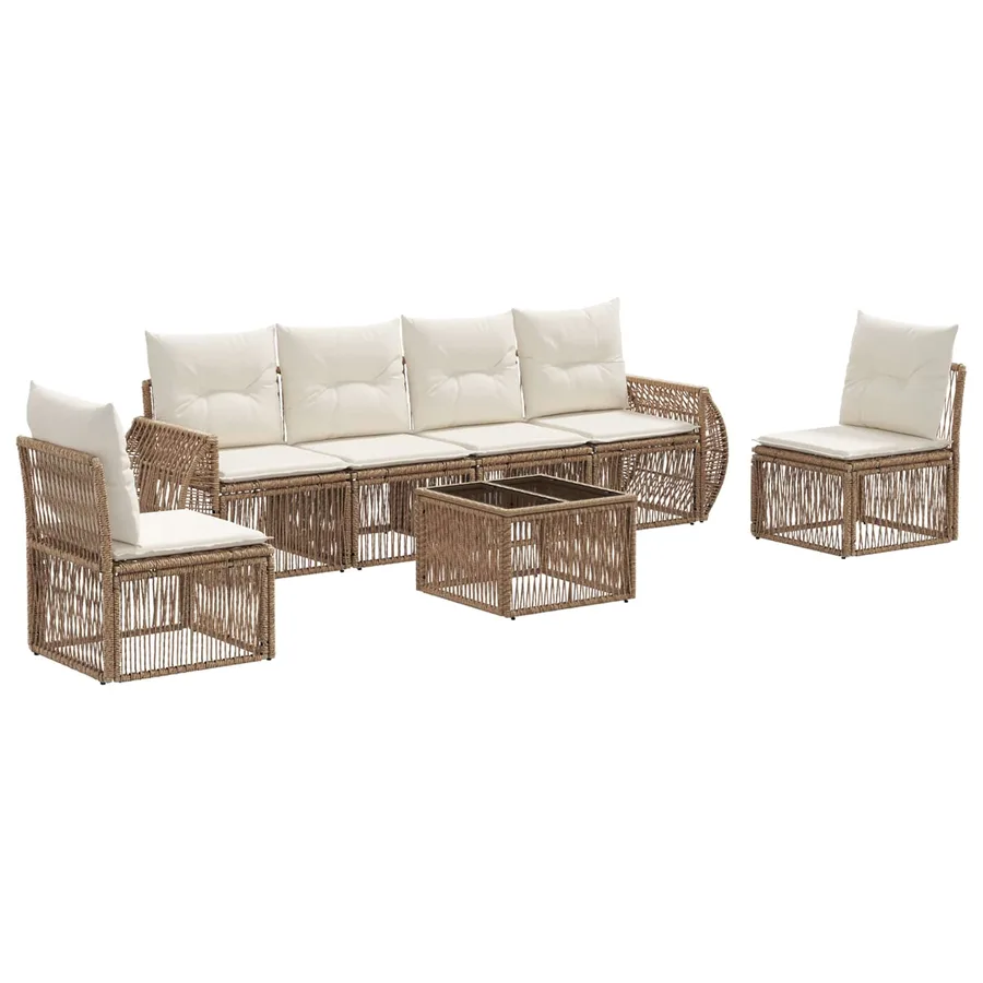 Ensemble de canapé de jardin 7 pcs Beige et blanc crème - 2
