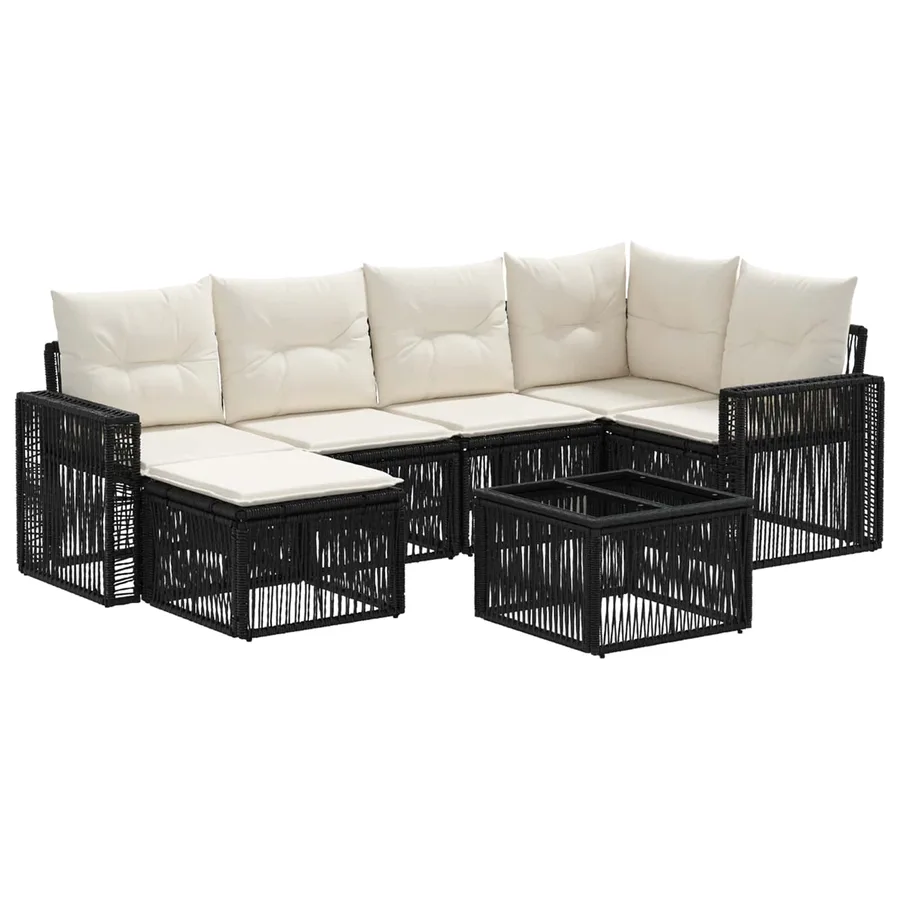 Ensemble de canapé de jardin 7 pcs Noir et blanc crème - 2
