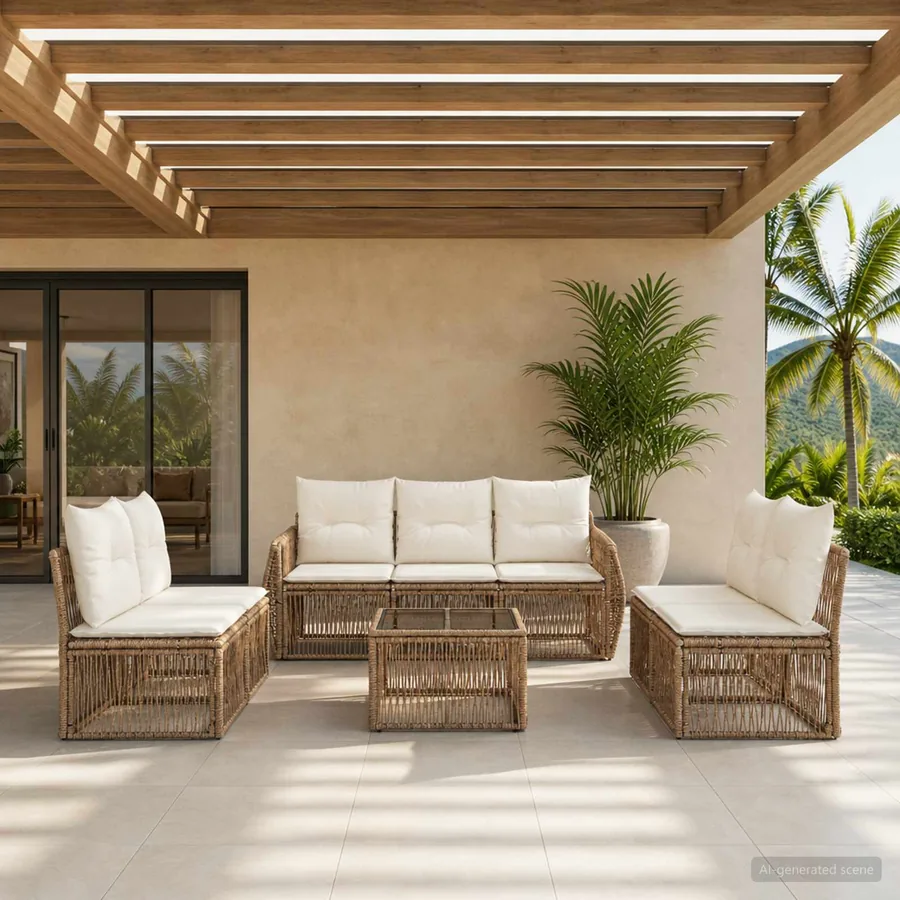 Ensemble de canapé de jardin 8 pcs Beige et blanc crème