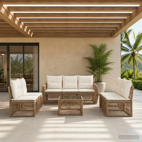 Ensemble de canapé de jardin 8 pcs Beige et blanc crème