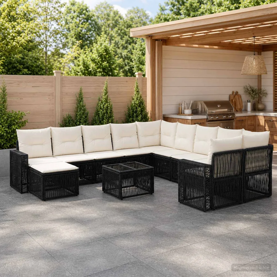 Ensemble de canapé de jardin 12 pcs Noir et blanc crème