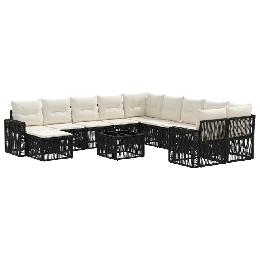 Ensemble de canapé de jardin 12 pcs Noir et blanc crème - 2