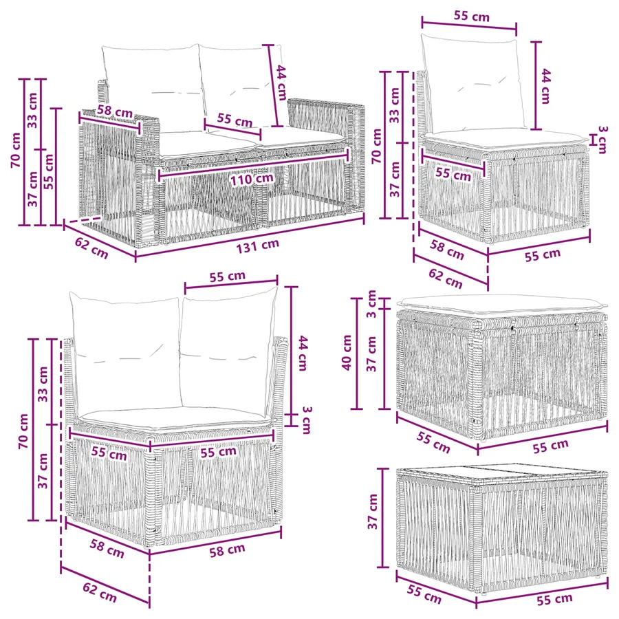 Ensemble de canapé de jardin 12 pcs Noir et blanc crème - 8