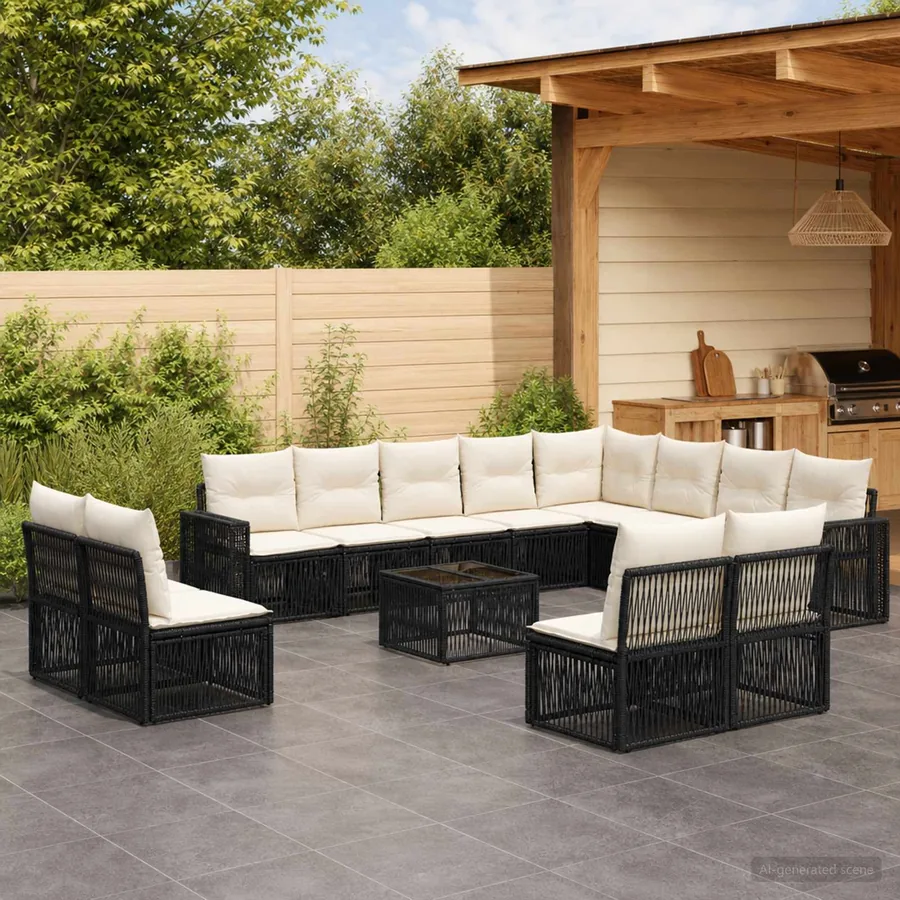 Ensemble de canapé de jardin 13 pcs Noir et blanc crème