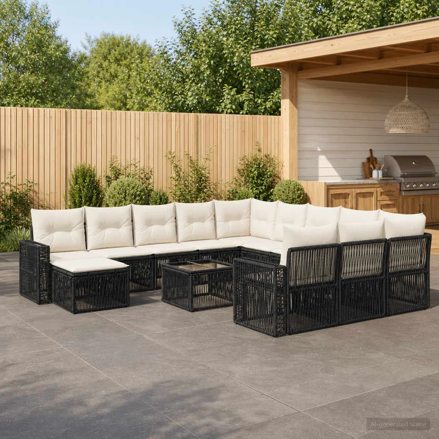Ensemble de canapé de jardin 13 pcs Noir et blanc crème