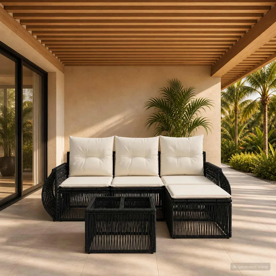 Ensemble de canapé de jardin 5 pcs Noir et blanc crème