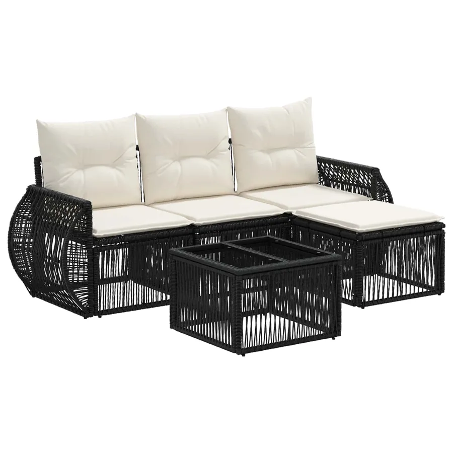 Ensemble de canapé de jardin 5 pcs Noir et blanc crème - 2
