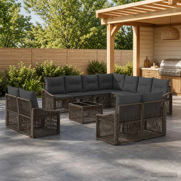 Ensemble de canapé de jardin 12 pcs Gris polyrotin
