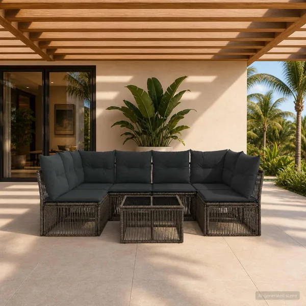 Ensemble de canapé de jardin 7 pcs Gris polyrotin