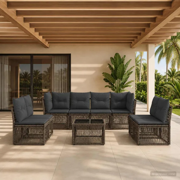 Ensemble de canapé de jardin 9 pcs Gris polyrotin