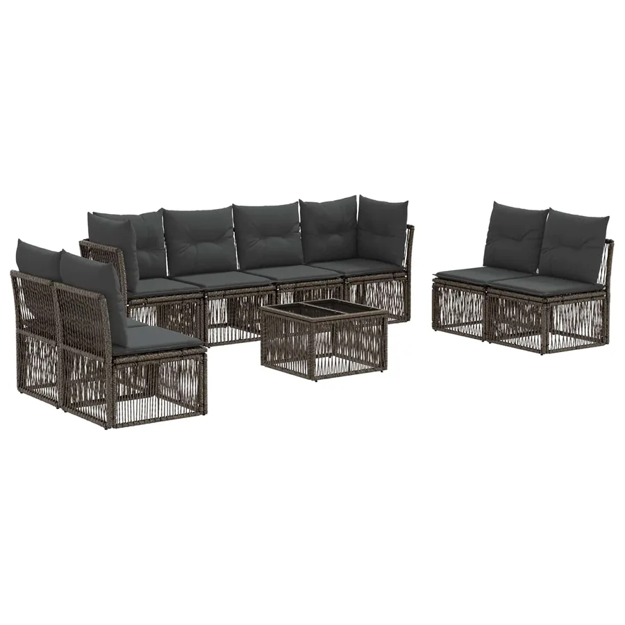 Ensemble de canapé de jardin 9 pcs Gris polyrotin - 2