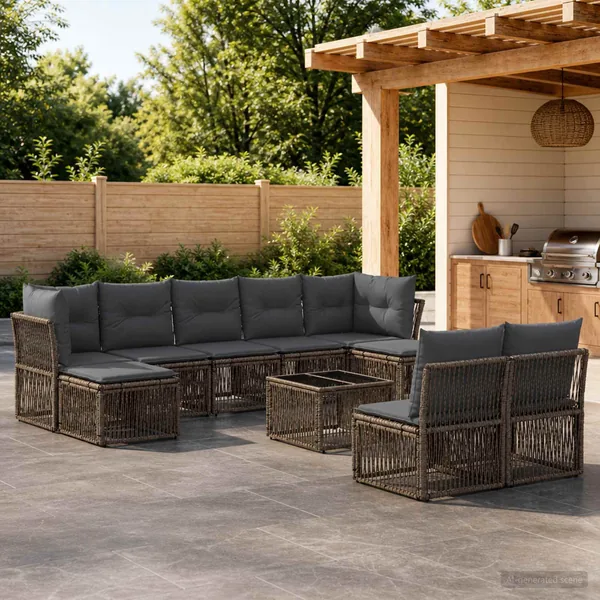 Ensemble de canapé de jardin 10 pcs Gris polyrotin