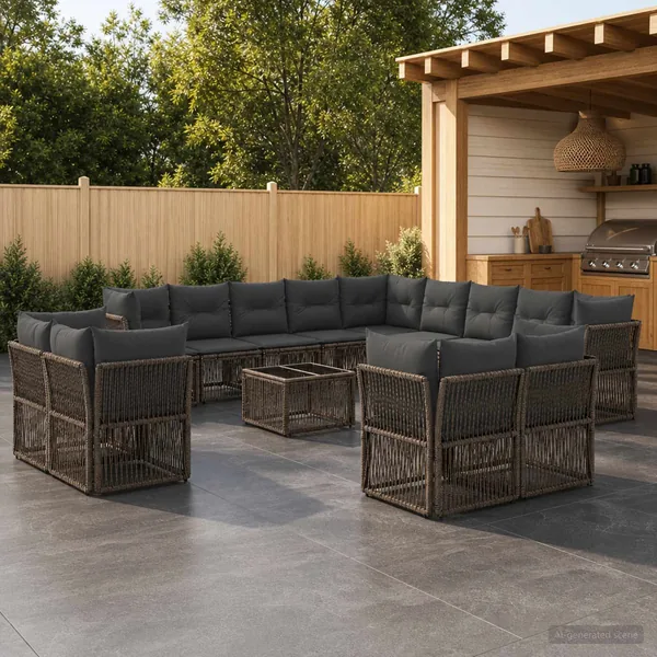 Ensemble de canapé de jardin 14 pcs Gris polyrotin