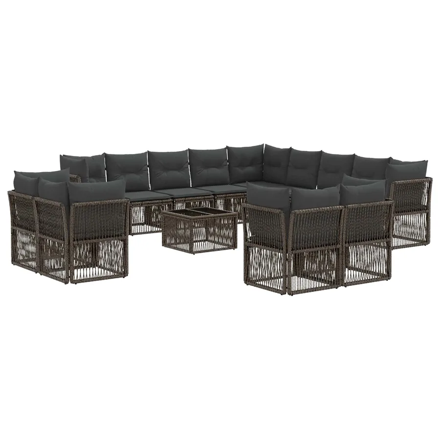 Ensemble de canapé de jardin 14 pcs Gris polyrotin - 2