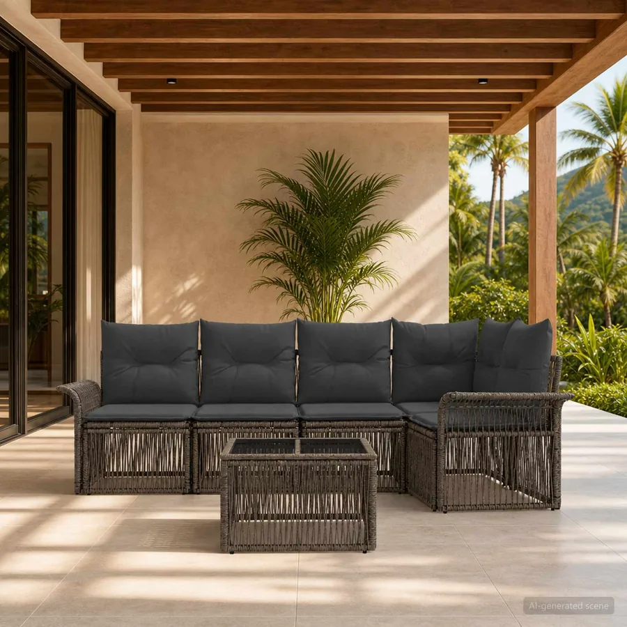 Ensemble de canapé de jardin 6 pcs Gris polyrotin