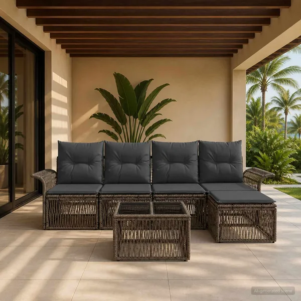 Ensemble de canapé de jardin 6 pcs Gris polyrotin