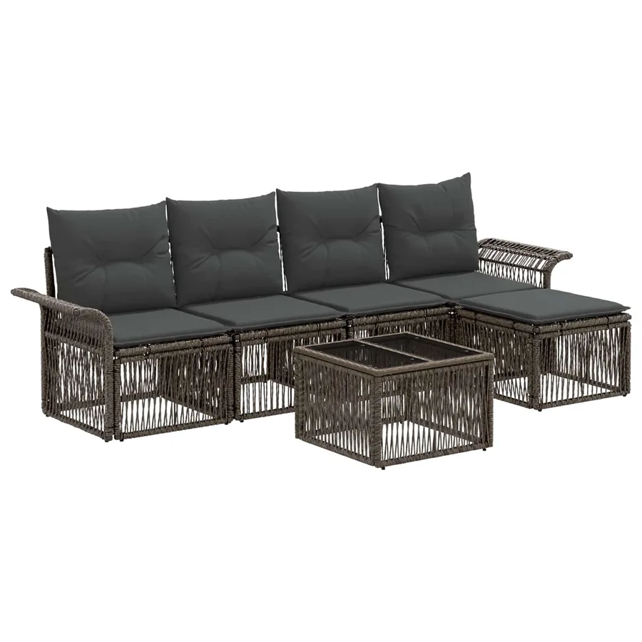 Ensemble de canapé de jardin 6 pcs Gris polyrotin - 2