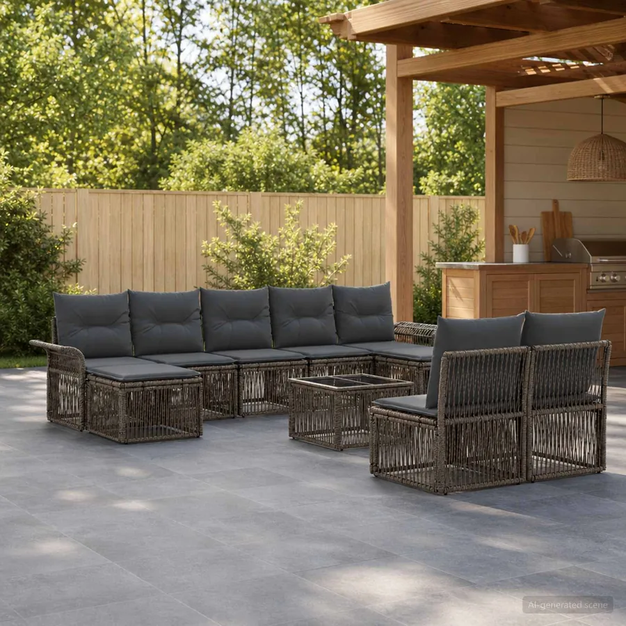 Ensemble de canapé de jardin 10 pcs Gris polyrotin