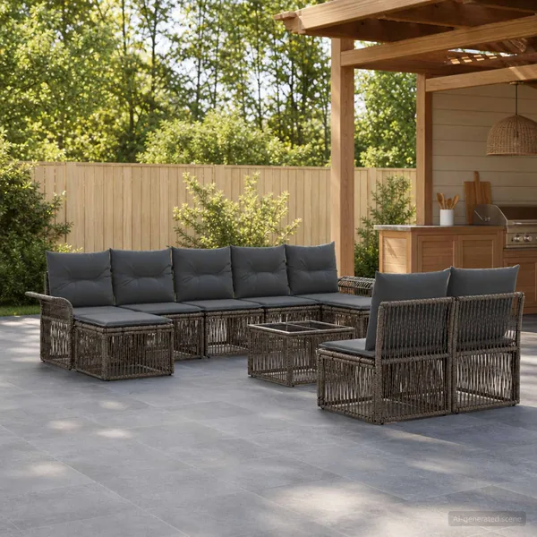 Ensemble de canapé de jardin 10 pcs Gris polyrotin