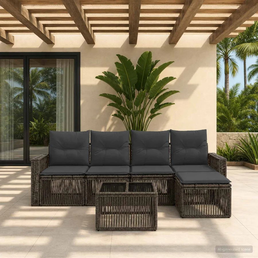 Ensemble de canapé de jardin 6 pcs Gris et Gris foncé polyrotin