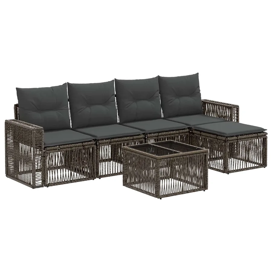 Ensemble de canapé de jardin 6 pcs Gris et Gris foncé polyrotin - 2
