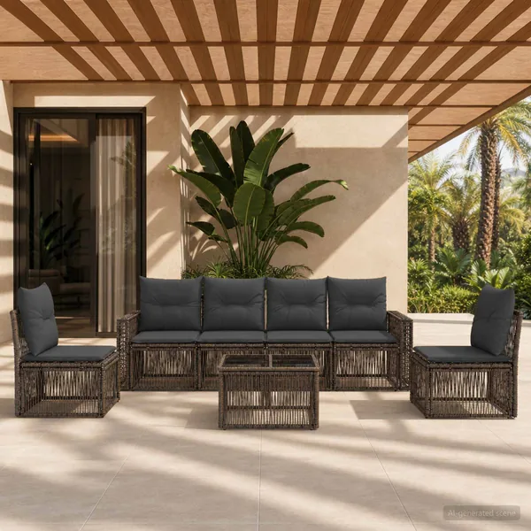 Ensemble de canapé de jardin 7 pcs Gris et Gris foncé polyrotin