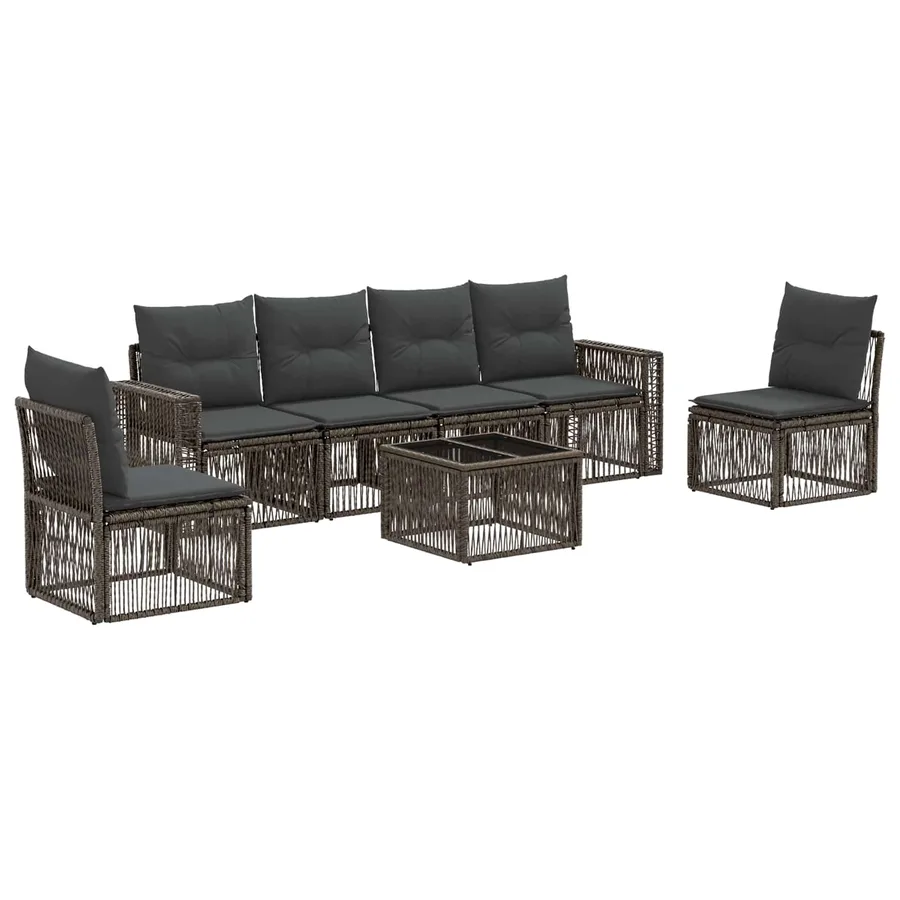 Ensemble de canapé de jardin 7 pcs Gris et Gris foncé polyrotin - 2