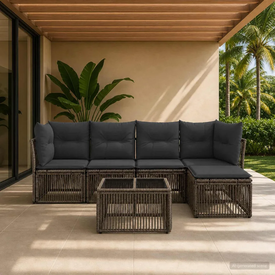 Ensemble de canapé de jardin 6 pcs Gris polyrotin