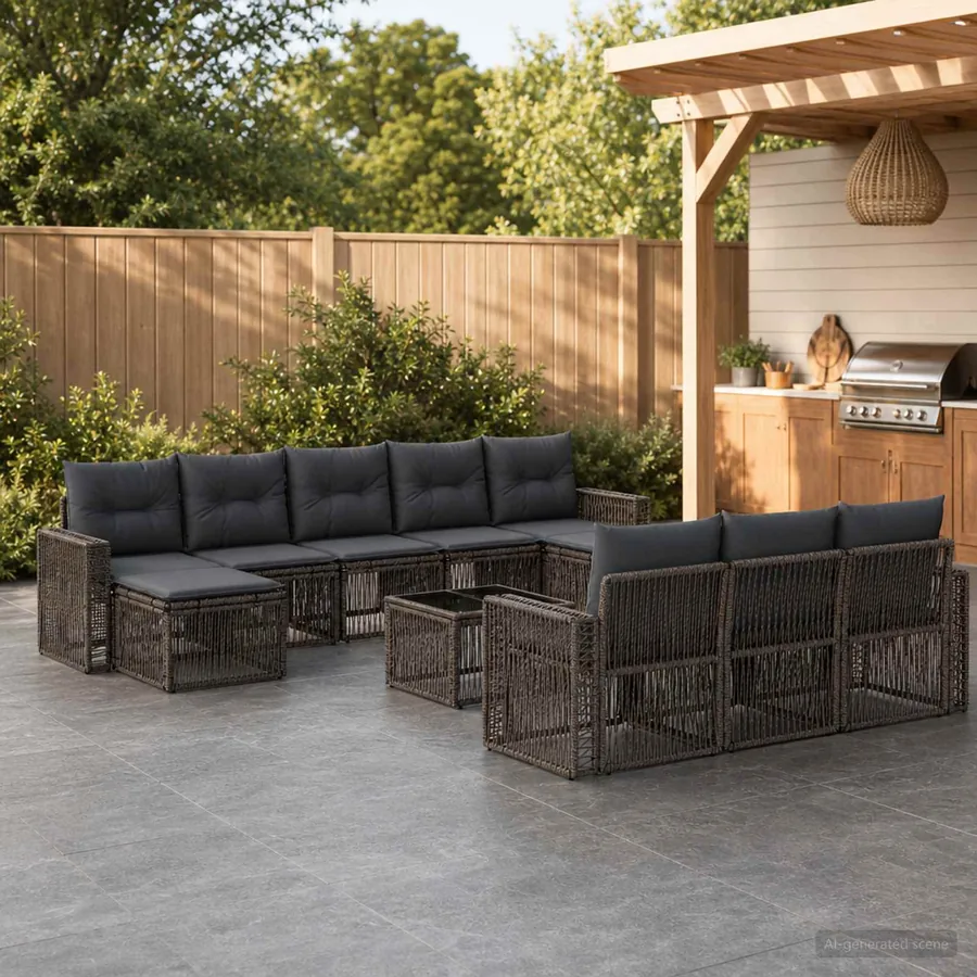Ensemble de canapé de jardin 11 pcs Gris et Gris foncé