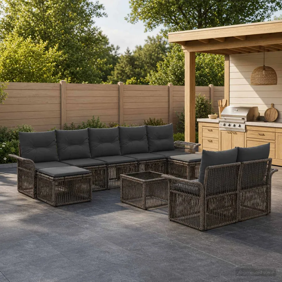 Ensemble de canapé de jardin 10 pcs Gris polyrotin