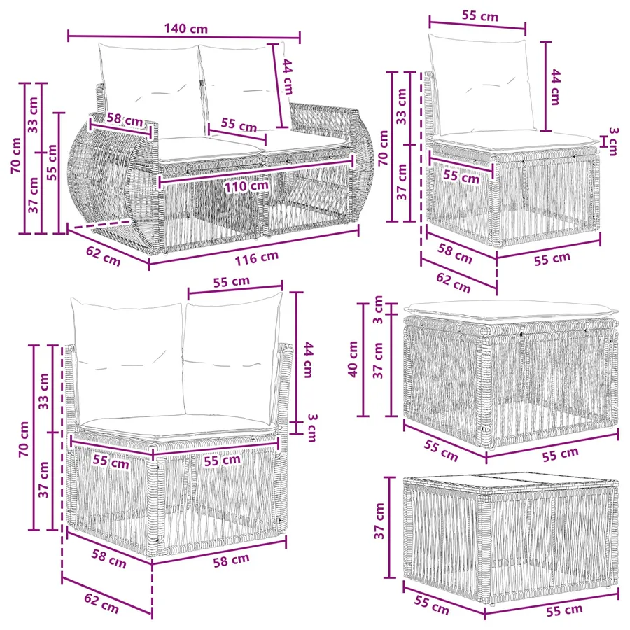 Ensemble de canapé de jardin 10 pcs Gris polyrotin - 12