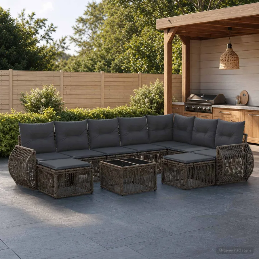 Ensemble de canapé de jardin 10 pcs Gris polyrotin - 3