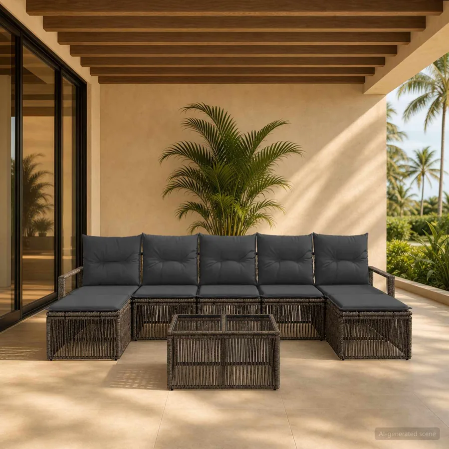 Ensemble de canapé de jardin 8 pcs Gris polyrotin