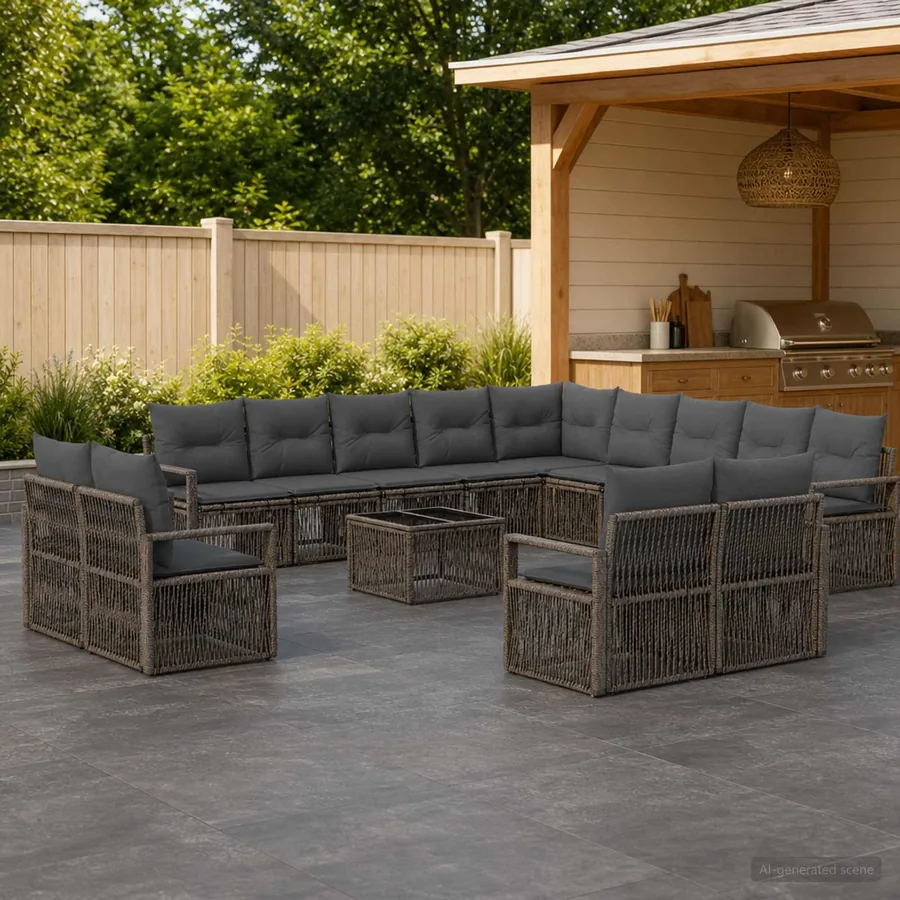 Ensemble de canapé de jardin 14 pcs Gris polyrotin