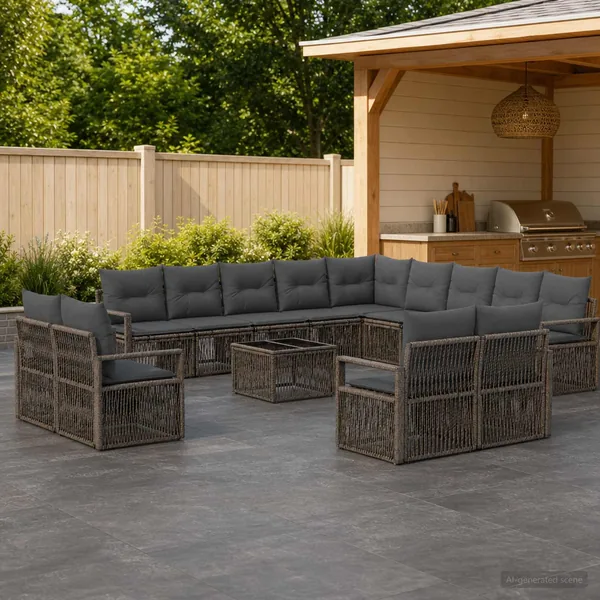 Ensemble de canapé de jardin 14 pcs Gris polyrotin