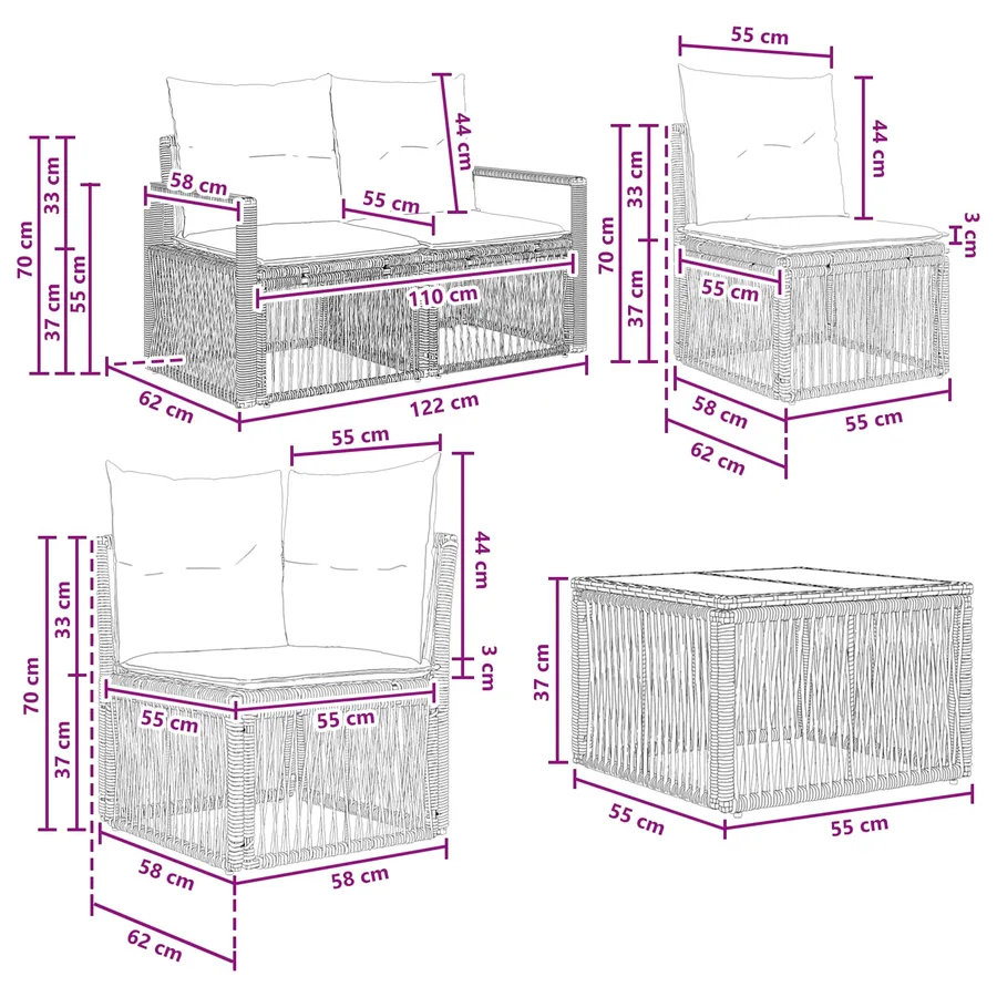 Ensemble de canapé de jardin 7 pcs Gris polyrotin - 8