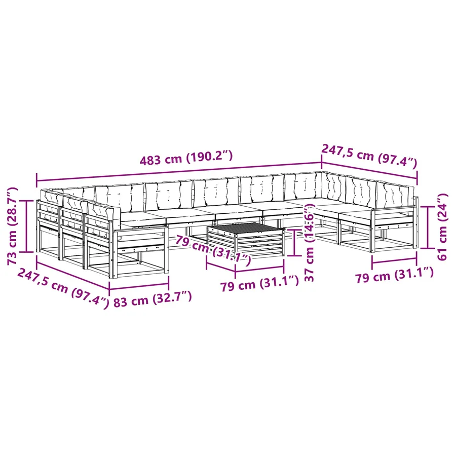Ensemble de canapés d'extérieur 11 pcs Blanc et anthracite - 8