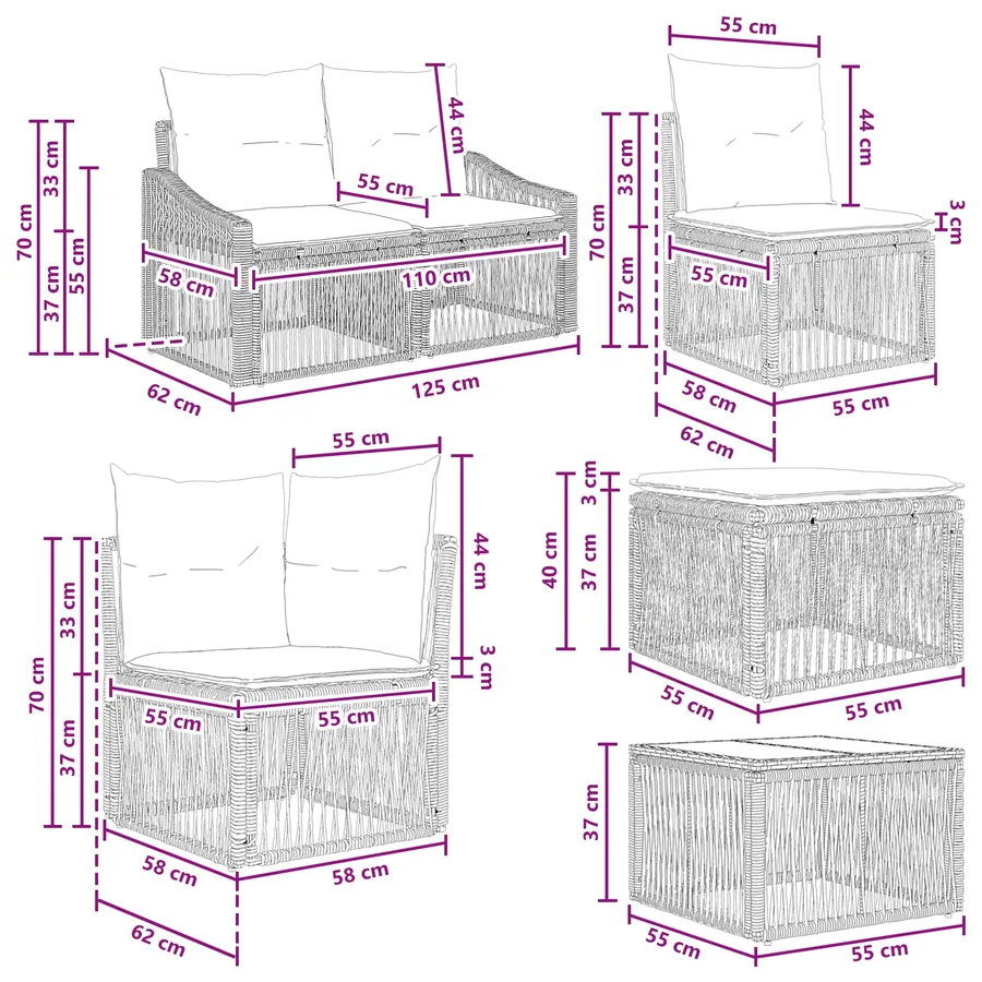 Ensemble de canapé de jardin 7 pcs Gris polyrotin - 11