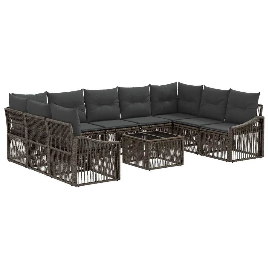 Ensemble de canapé de jardin 10 pcs Gris polyrotin - 2