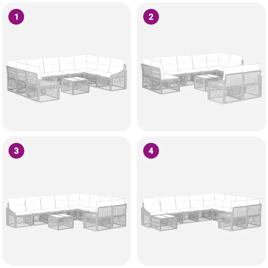 Ensemble de canapé de jardin 10 pcs Gris polyrotin - 8