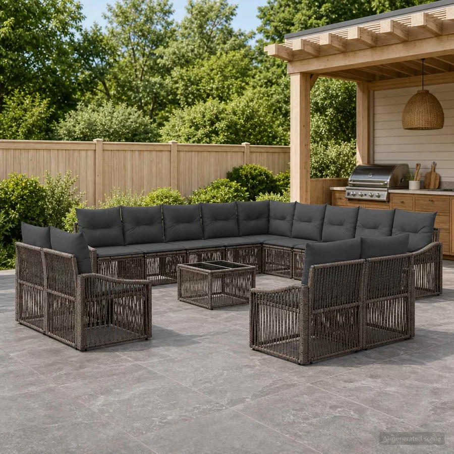 Ensemble de canapé de jardin 14 pcs Gris polyrotin