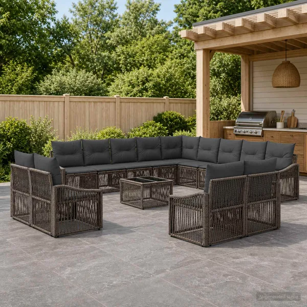 Ensemble de canapé de jardin 14 pcs Gris polyrotin