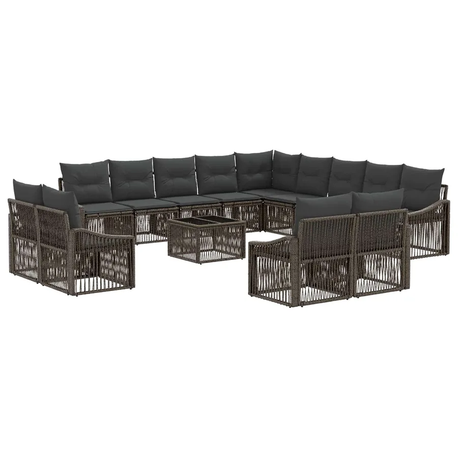 Ensemble de canapé de jardin 14 pcs Gris polyrotin - 2