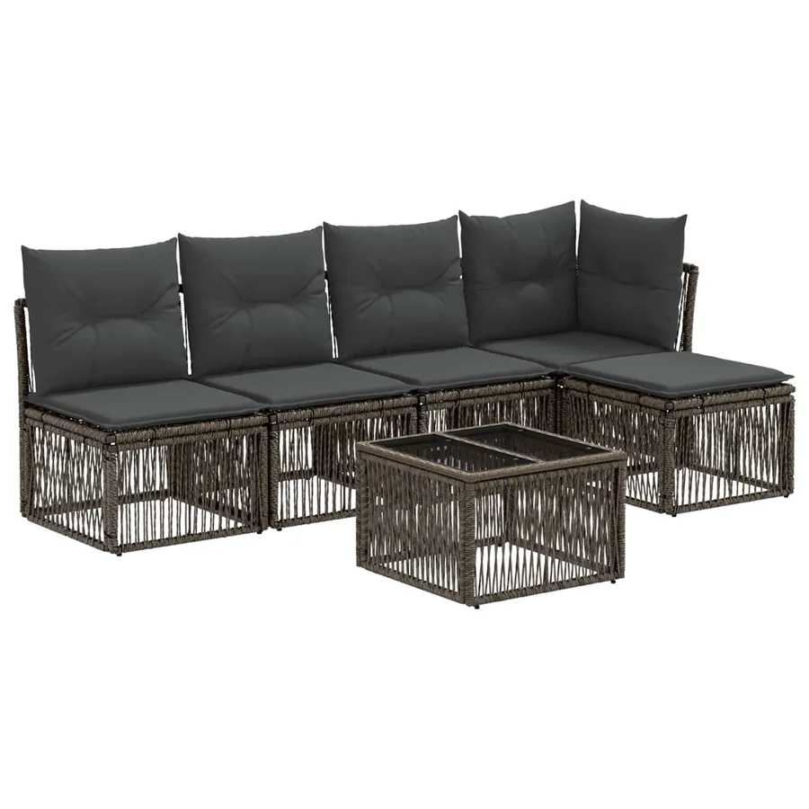 Ensemble de canapé de jardin 6 pcs Gris polyrotin - 2