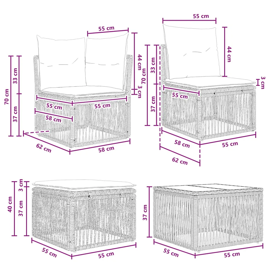 Ensemble de canapé de jardin 6 pcs Gris polyrotin - 9