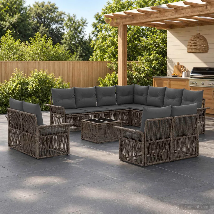 Ensemble de canapé de jardin 12 pcs Gris et Gris foncé