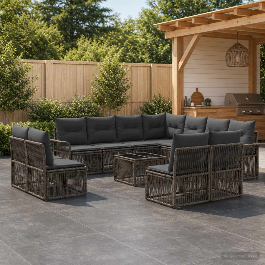 Ensemble de canapé de jardin 12 pcs Gris polyrotin