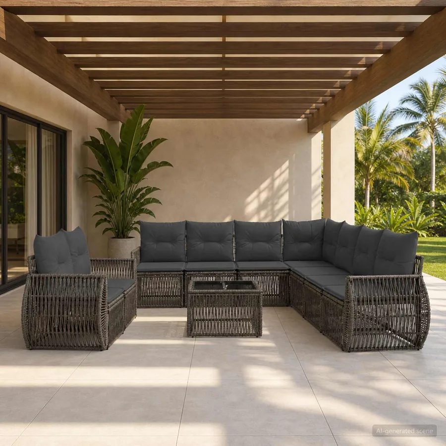 Ensemble de canapé de jardin 10 pcs Gris et Gris foncé