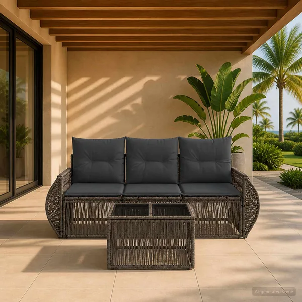 Ensemble de canapé de jardin 4 pcs Gris et Gris foncé polyrotin